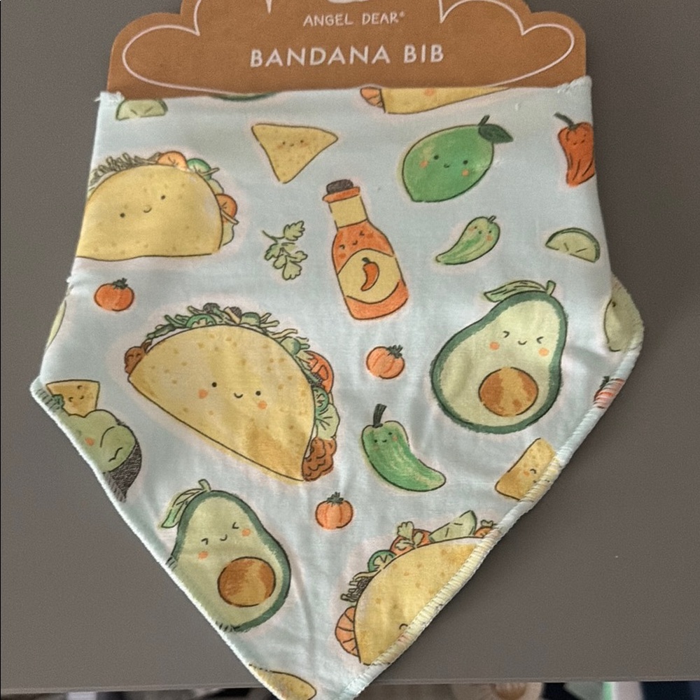 Angel Dear Taco & Avocado Bandana Bib - White, Yellow & Green